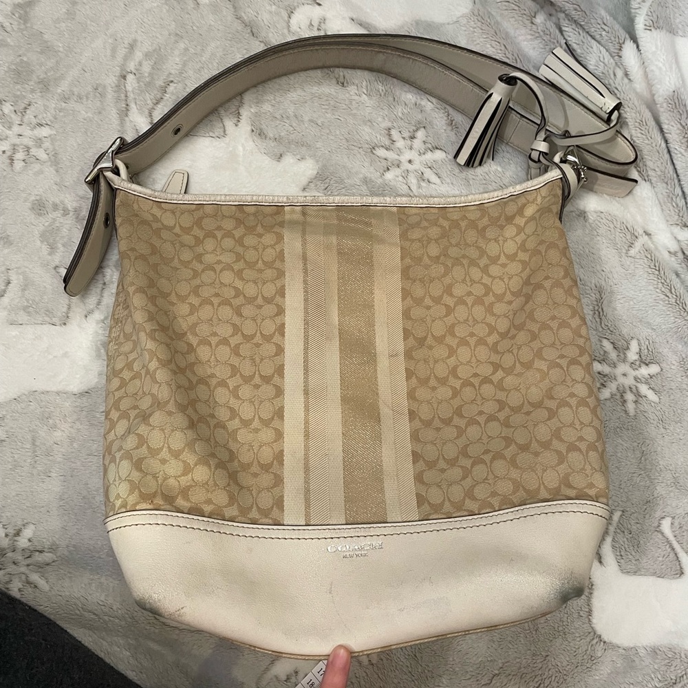 Coach Y2k Vintage Legacy Khaki Ivory Signature Glitter Stripe Convertible Duffle